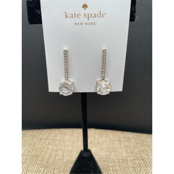 kate spade Clink of Ice Linear Earrings Silver/ Clear Drop NWT Formal Wedding - Picture 4 of 8